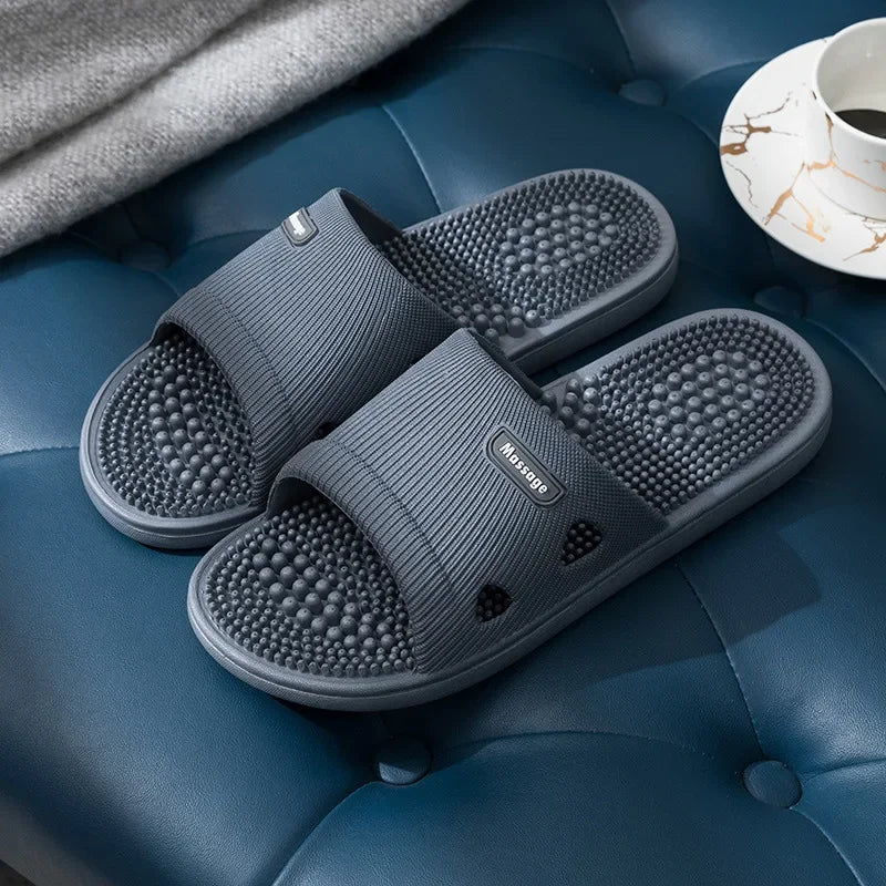 Women Men Foot Massage Slippers Home Bathroom Anti-slip Slides Soft Casual Flats Couples Summer Beach Sandals New Comfort Shoes