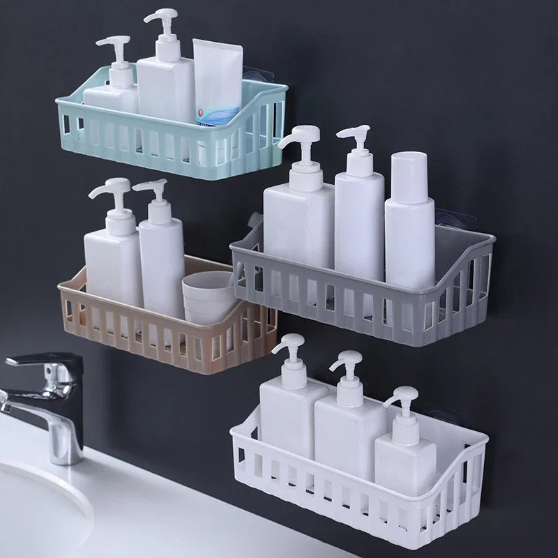 Bathroom Shelf Organizer No Drill Shower Organizer Wall Mounted Plastic Toilet Shampoo Rack Kitchen Bathroom Accessories