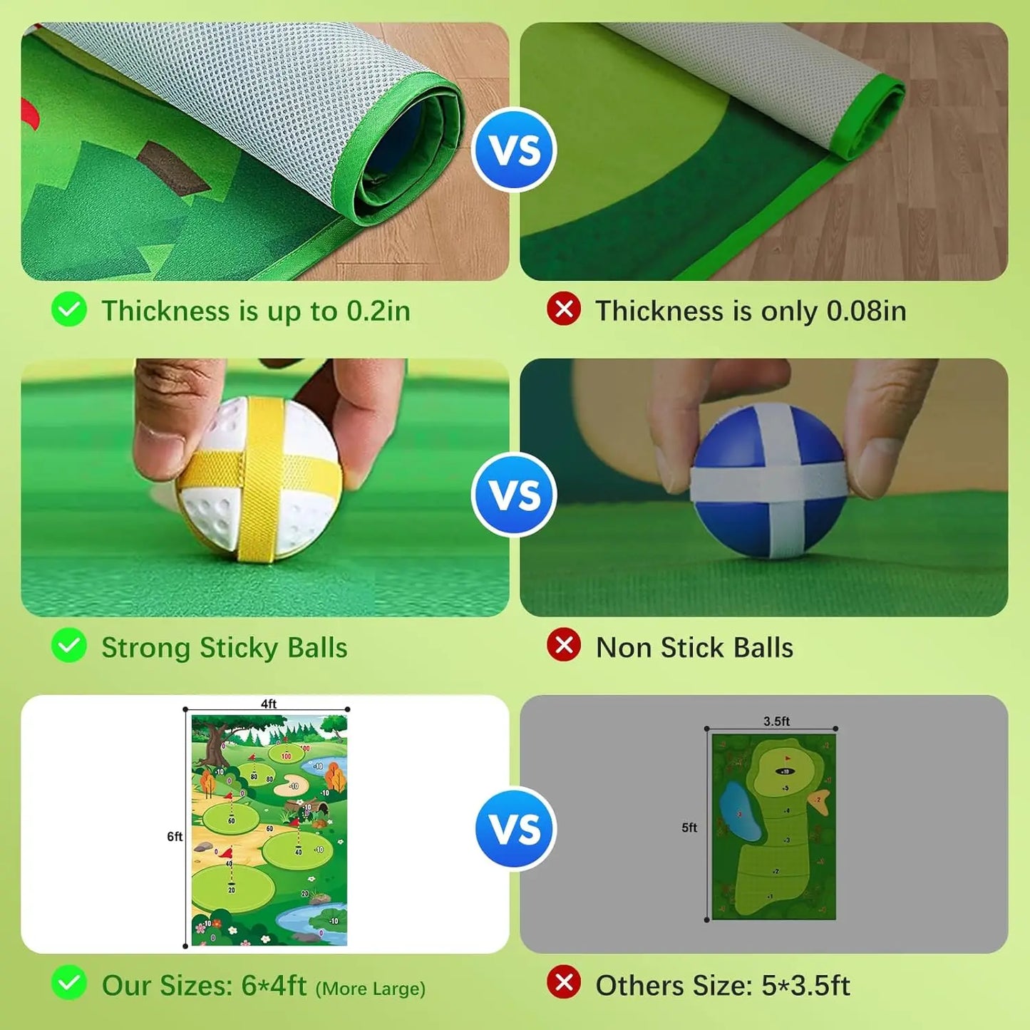 VATOS Golf Chipping Game Mat with Club Practice Training Indoor Outdoor Hitting Mat 20-Balls for Kids Adults Play Stick Chip Set