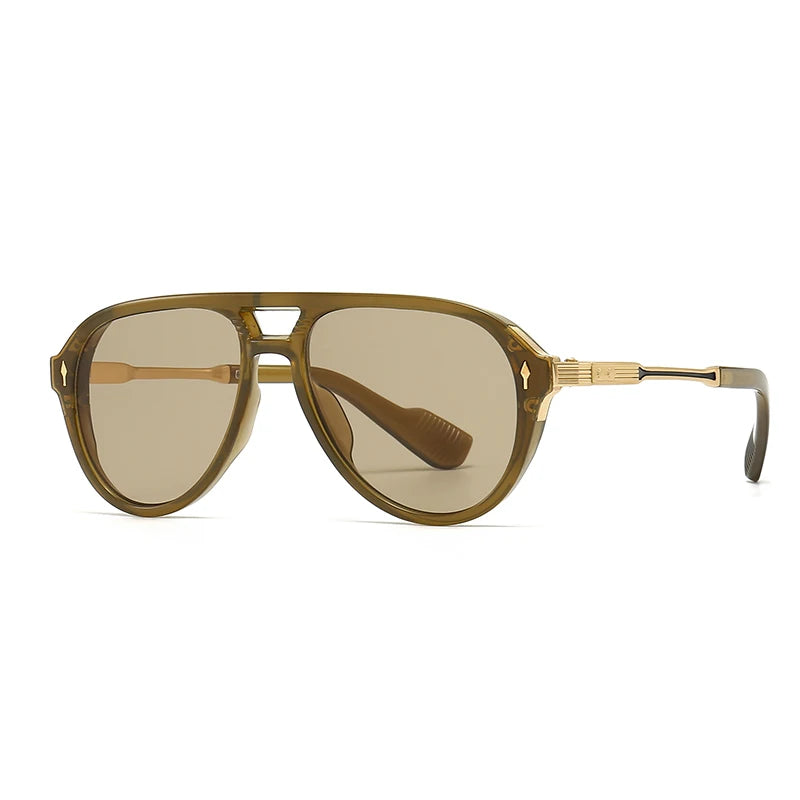 New European and American Men's Aviator Glasses Retro Double-Brorgon Square Frame Sunglasses Cross-Border Spot Wholesale