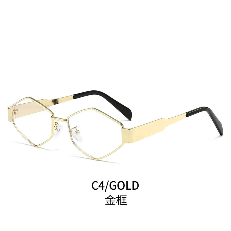 Womens Designer Sunglasses Retro Small Rhombus Frame Arc Oval Frame Sun glasses for Men Metal Mirror Legs Green Lens Luxury