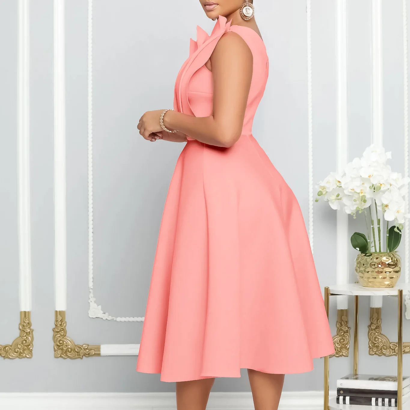 2025 New Arrival Hot Sale Elegant Women Dress Plus Size Ruffle Patchwork One Shoulder sleeveless Outfits Evening Party Dress