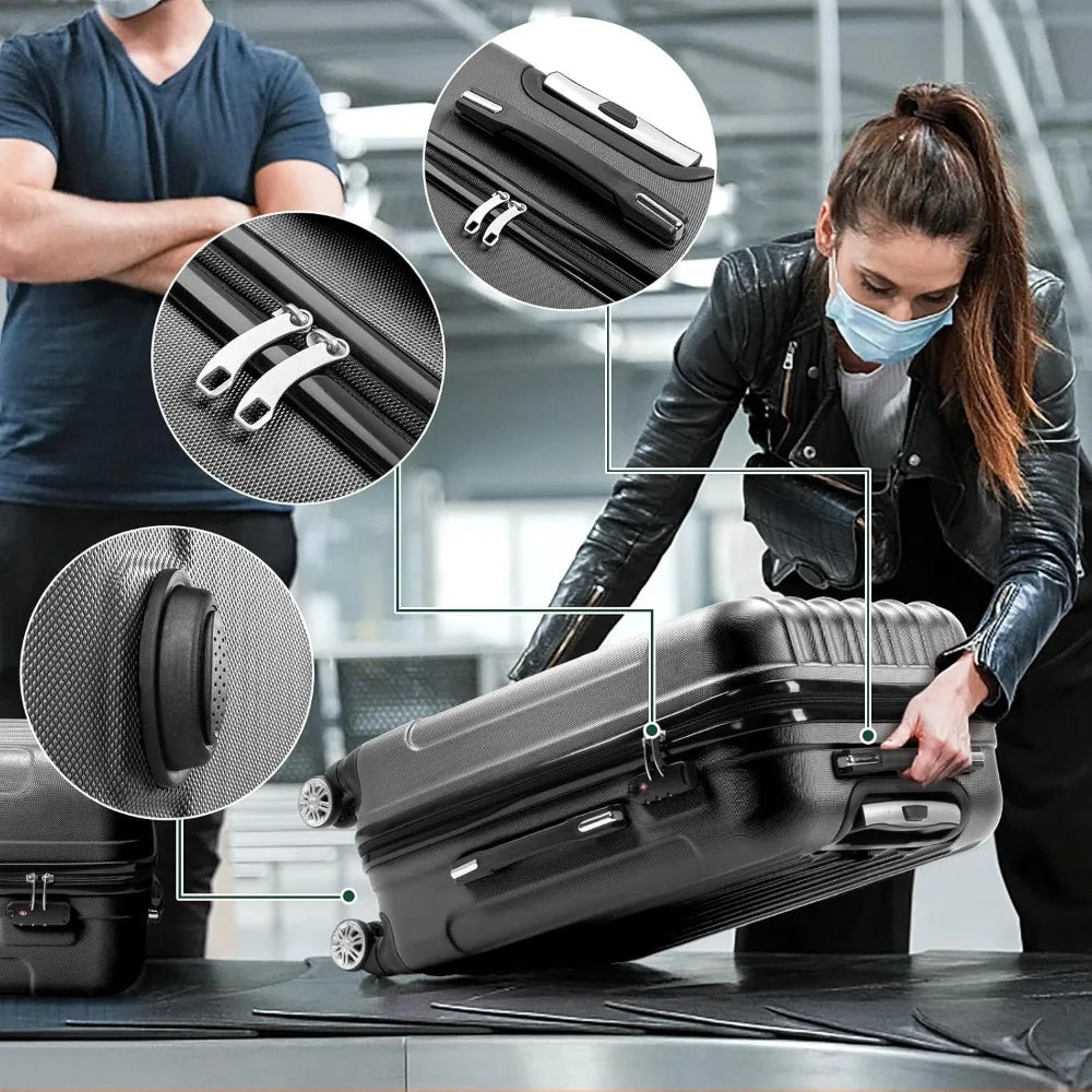 Luggage Set of 3 Hardside Carry on Suitcase Sets with Spinner Wheels & TSA lock, Portable Lightweight ABS Luggage