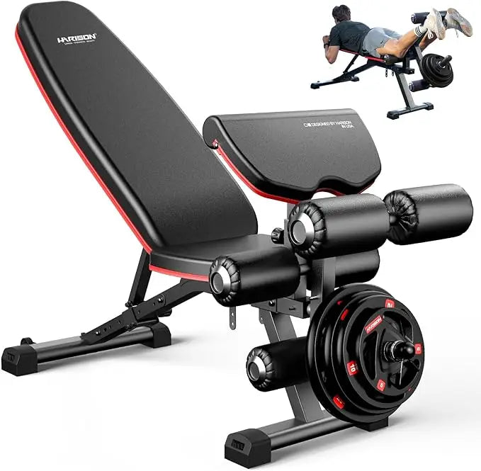 Adjustable Weight Bench with Leg Extension and Preacher Pad, Workout Bench Press for Home Gym Strength Training