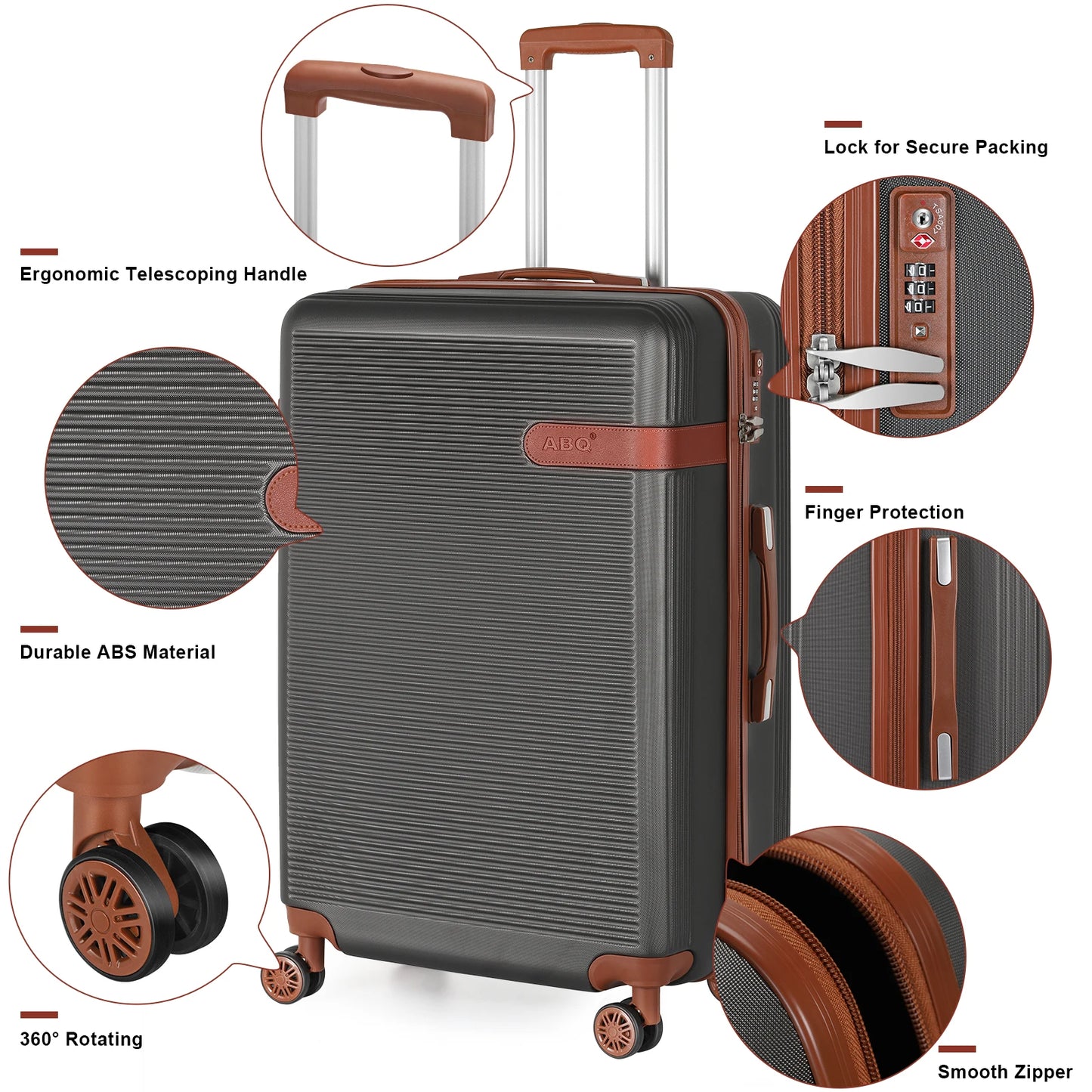 3-Piece ABS Hardshell Luggage Set - Durable Suitcases w/Double Spinner Wheels & TSA Lock, Lightweight Travel Luggage Carry-On