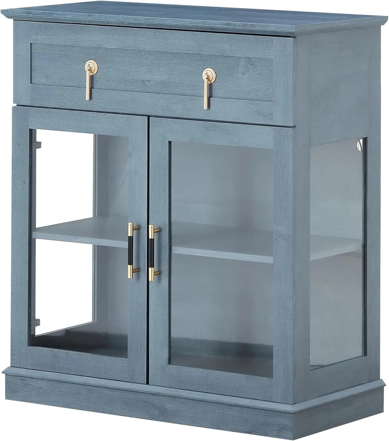 Small Buffet Cabinet with Glass Doors,Wood Coffee bar with Adjustable Shelf,Liquor Cabinet,for Living Room and Dining Room