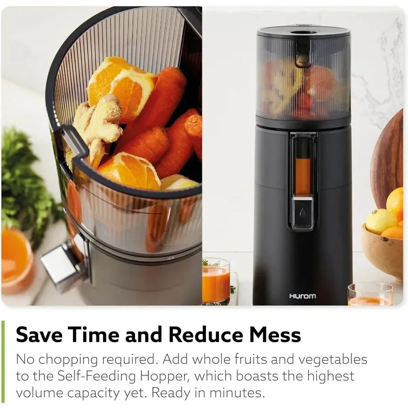 Hurom H400 Easy Clean Slow Juicer, White | Hands Free Hopper Fits Whole Produce Quiet Motor Scrub Free Cleaning BPA Free