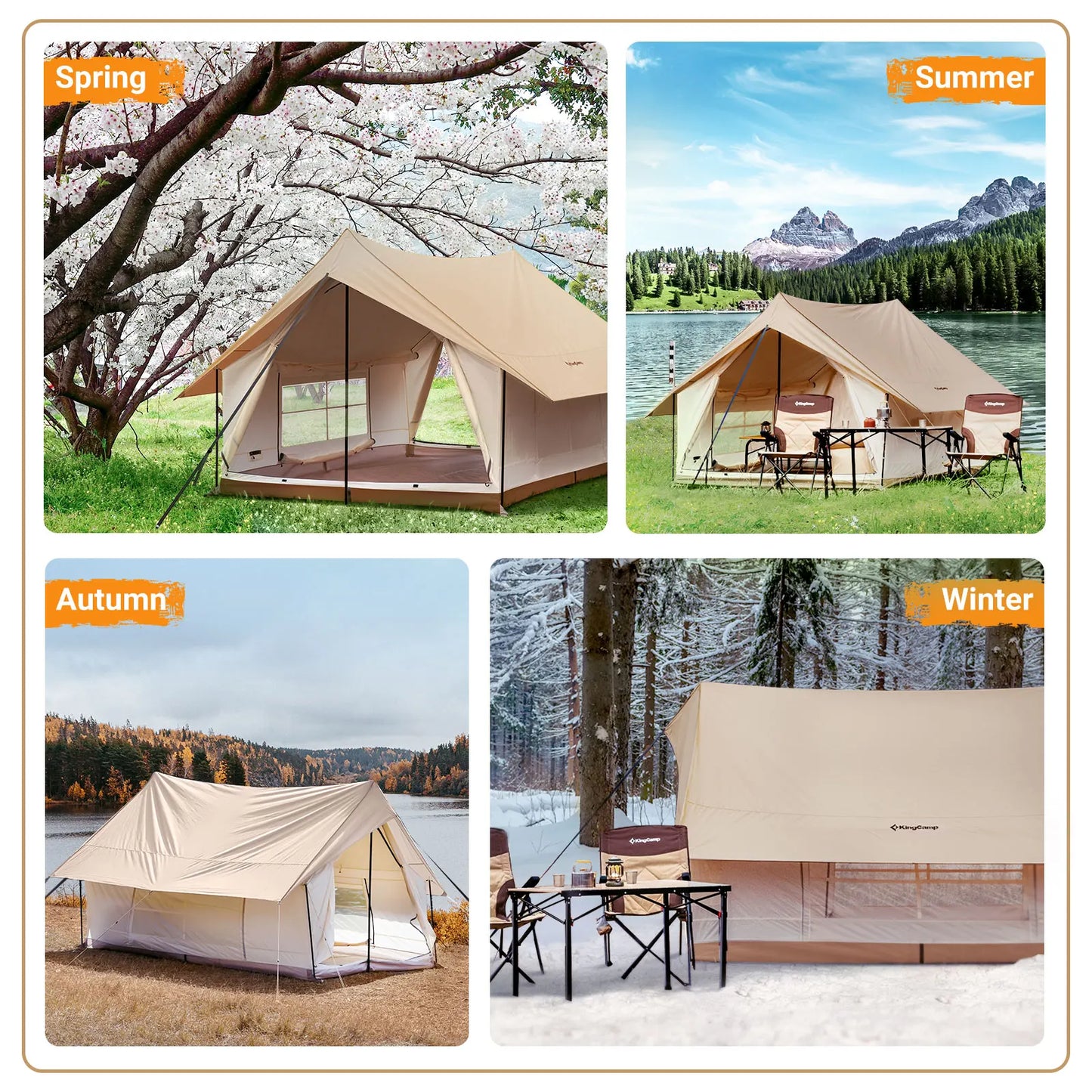 KingCamp Camping Tent, Canopy And Mesh Tent Function 2-in-1 Double Storey House Tent Glamping Tent With Huge Interior Space