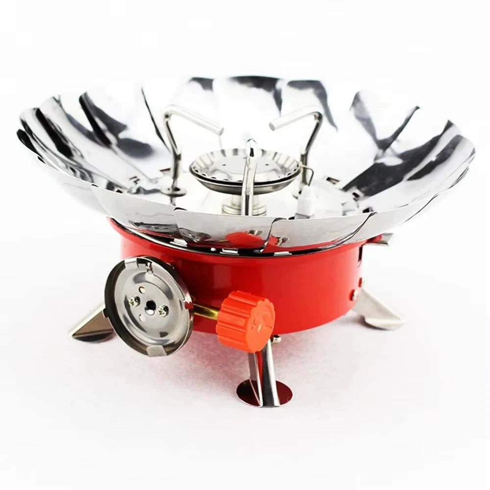 Outdoor Mini Portable Folding Heater Camping Lotus Burner Kitchen Cooker Heating Foldable Furance Head Card Gas Stove Wind Proof