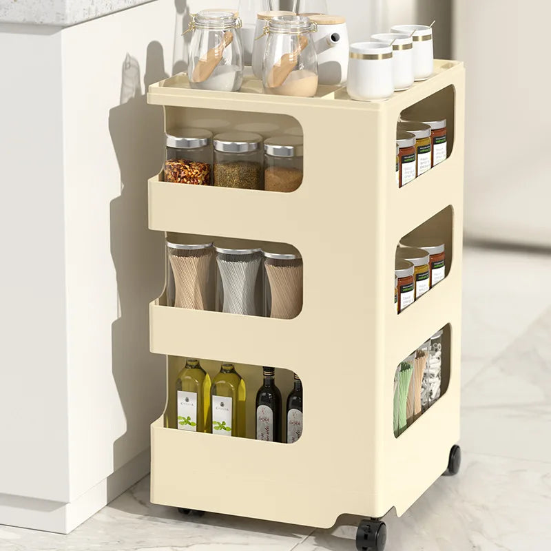 Storage cabinet Living room Bedroom Multifunctional rotatable cream wind bedside table trolley snacks cosmetics rack