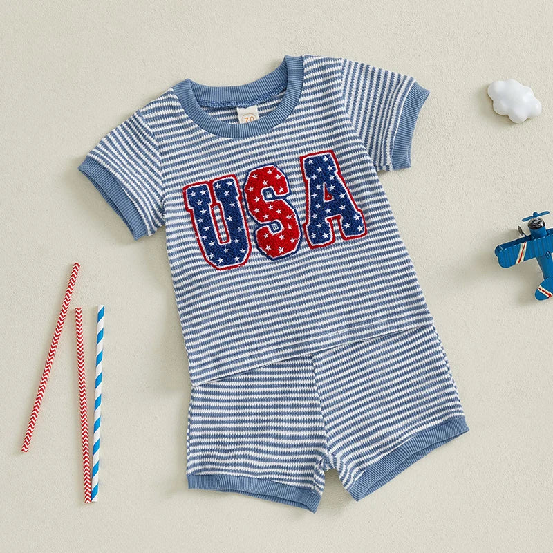 Toddler Boys 2-Piece Outfit Short Sleeve Graphic Tee with Denim Shorts Set for Summer Beach Days and Playdates