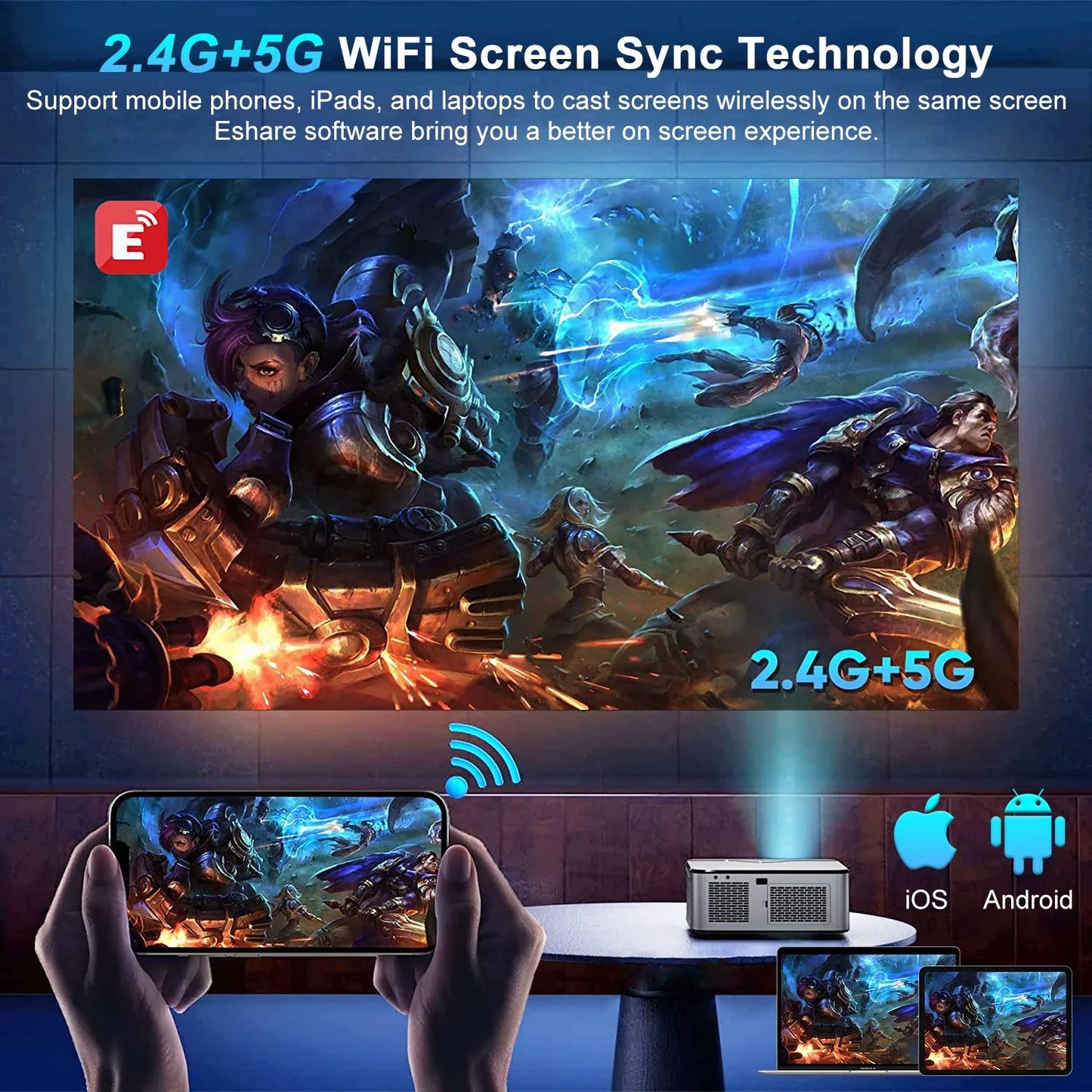 Horlat 2025 4K UHD Projector 35000 Lumens Android WiFi 6 BT5.2 64G Native1080P Full HD Home Theater Movie Projector for Netflix