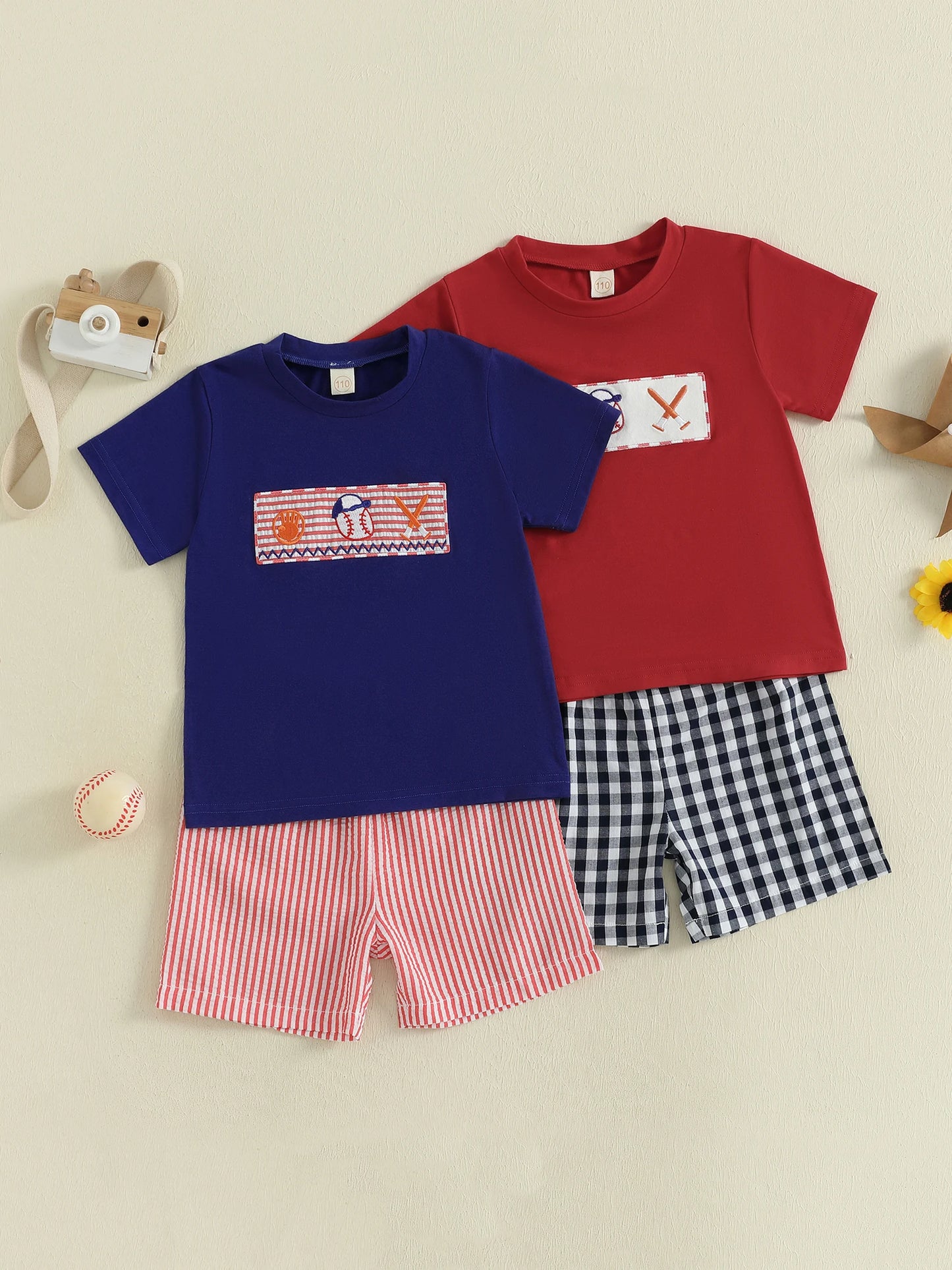Toddler Boys Casual Outfits Striped Short Sleeves T-Shirt and Denim Shorts Set for 2 Piece Summer Clothes Set with Embroidery