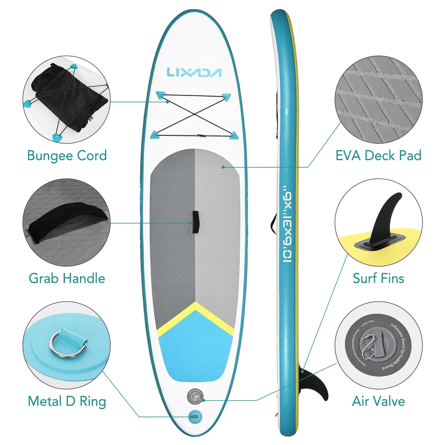 Inflatable Stand up Paddle Board Sup Surfboard Water Sport Kayak Surf Set with Paddle Board Tail Fin Foot Rope Inflator and Bag