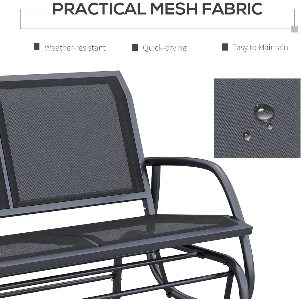 2-Person Outdoor Glider Bench Patio 2 Seater Swing Gliding Chair Loveseat W/Power Coated Steel Frame for Backyard Garden Porch