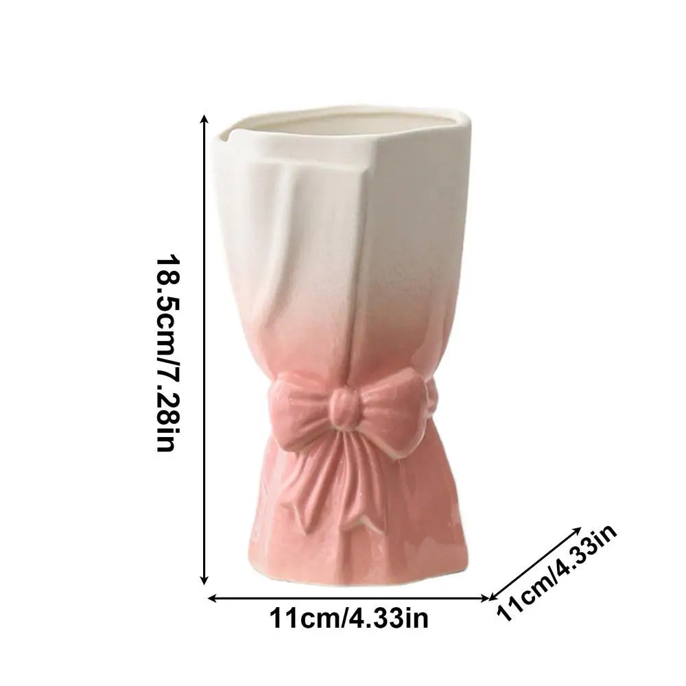 Ceramic Flower Bow Vase Bouquet Vase Plants Pot Dried Flowers Branches Vase Plants Basket Nordic White pink Ceramic Vase