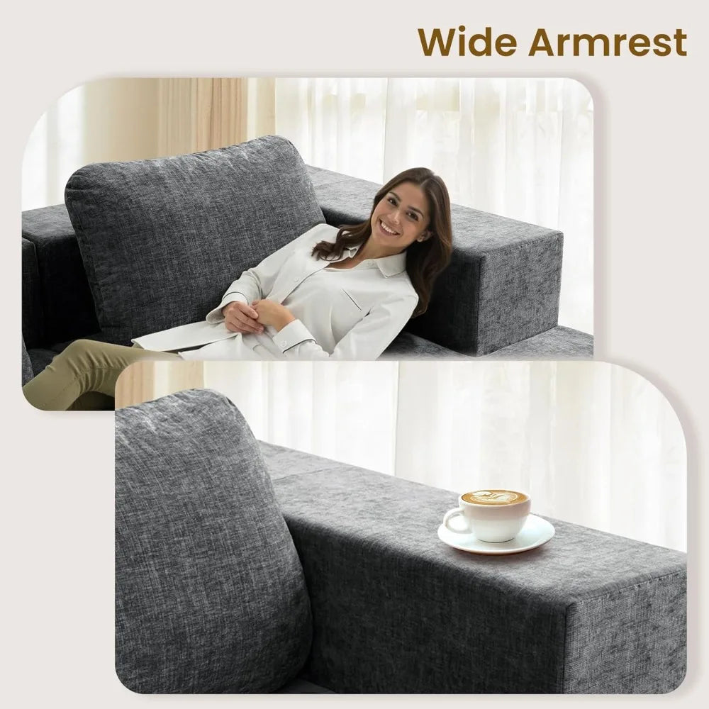 Sofa Couch Comfortable Modern Living Room Furniture, Sofa-in-a-Box, Wrinkle Resistant Chenille Fabric, No Assembly Required,