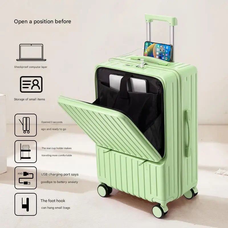 Luggage new large-capacity trolley case durable universal wheel Suitcase Portable Travel Case With Cup Holder USB Charging Port