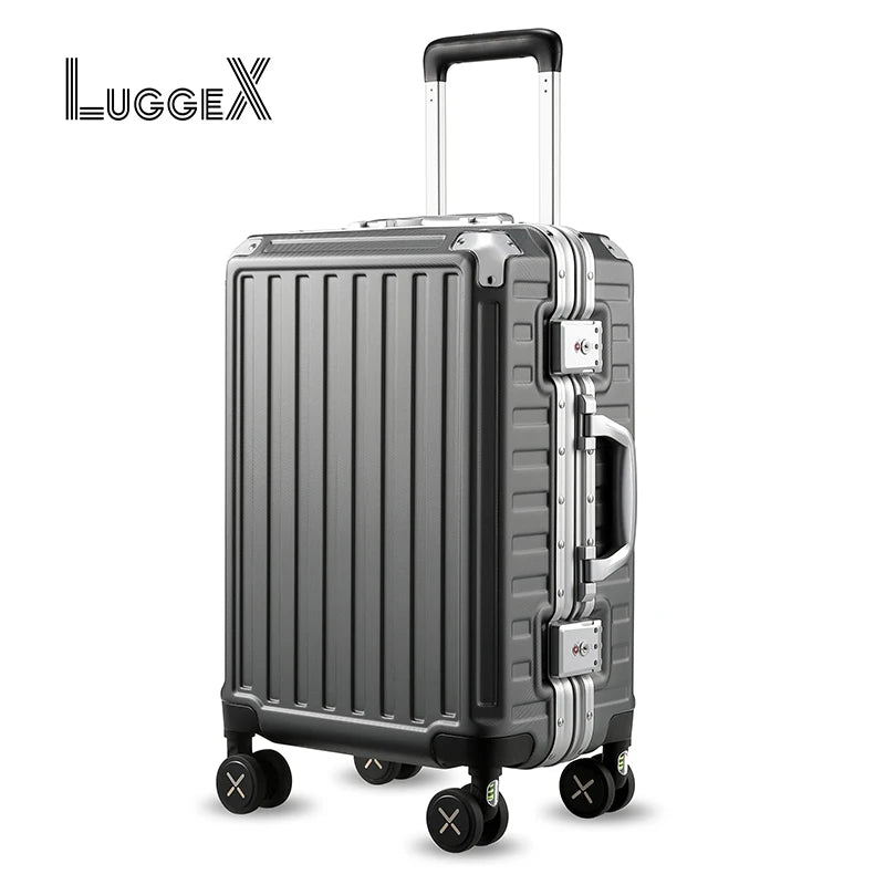 LUGGEX Luggage with Spinner Wheels - Polycarbonate Aluminum Hard Shell Suitcase Zipperless Carry-On 20-Inch, Black