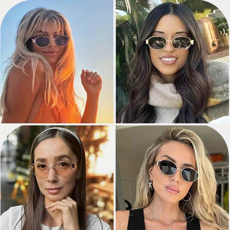 Fashion Sunglasses for Women High Quality Retro Oval Metal Polished Sun Glasses Designer Men Black Lens Classic Shades