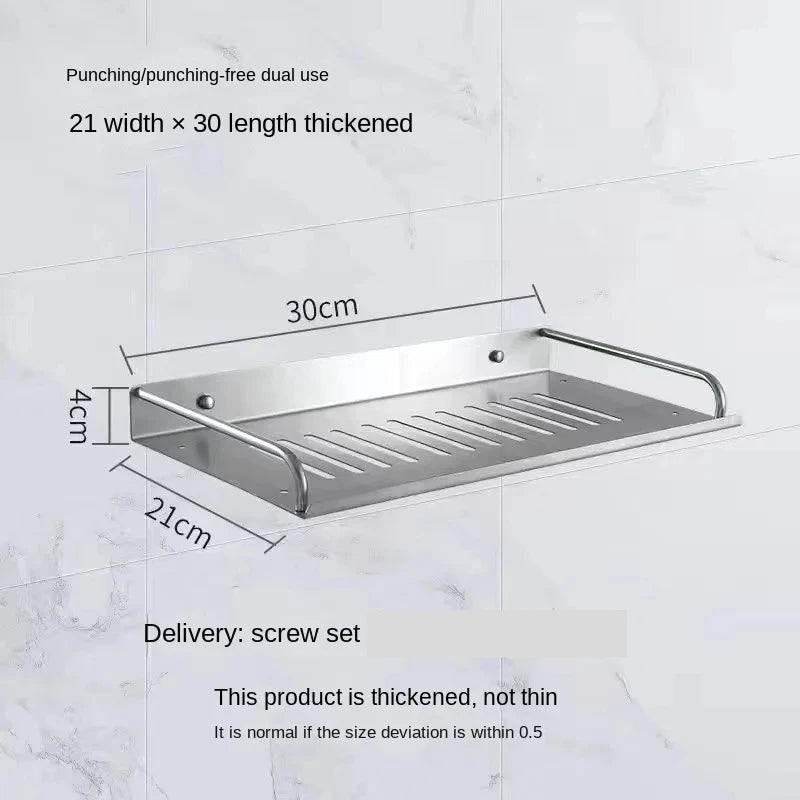 Bathroom Shelf Organizer Storage Wall Mounted Shelves Kitchen Shower Rack Stainless Steel Shampoo Holder Drain Water Accessories