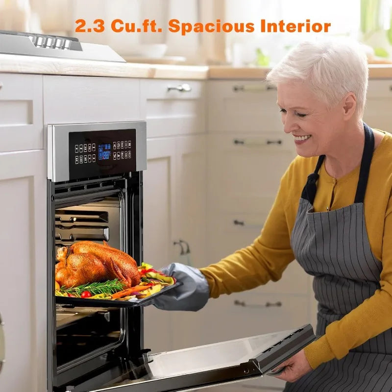 Empava 24 Inch Electric Single Wall Oven 10 Cooking Functions Deluxe 360° ROTISSERIE with Sensitive Touch Control