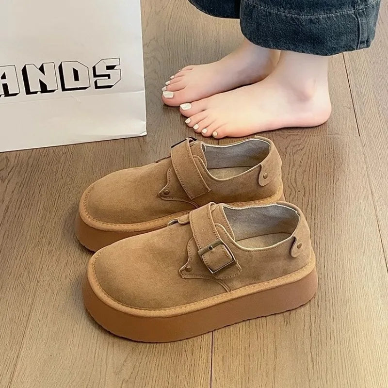 Women's Shoes Platform Female Footwear Casual Sneaker Round Toe Loafers with Fur Shallow Mouth Slip-on All-Match Clogs Dress New