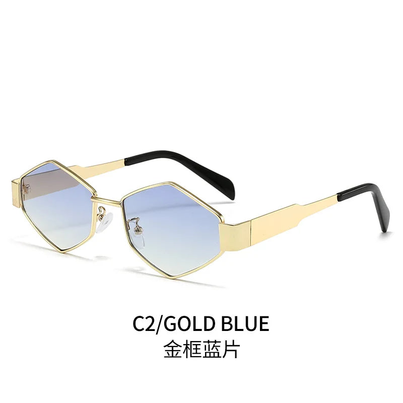Womens Designer Sunglasses Retro Small Rhombus Frame Arc Oval Frame Sun glasses for Men Metal Mirror Legs Green Lens Luxury