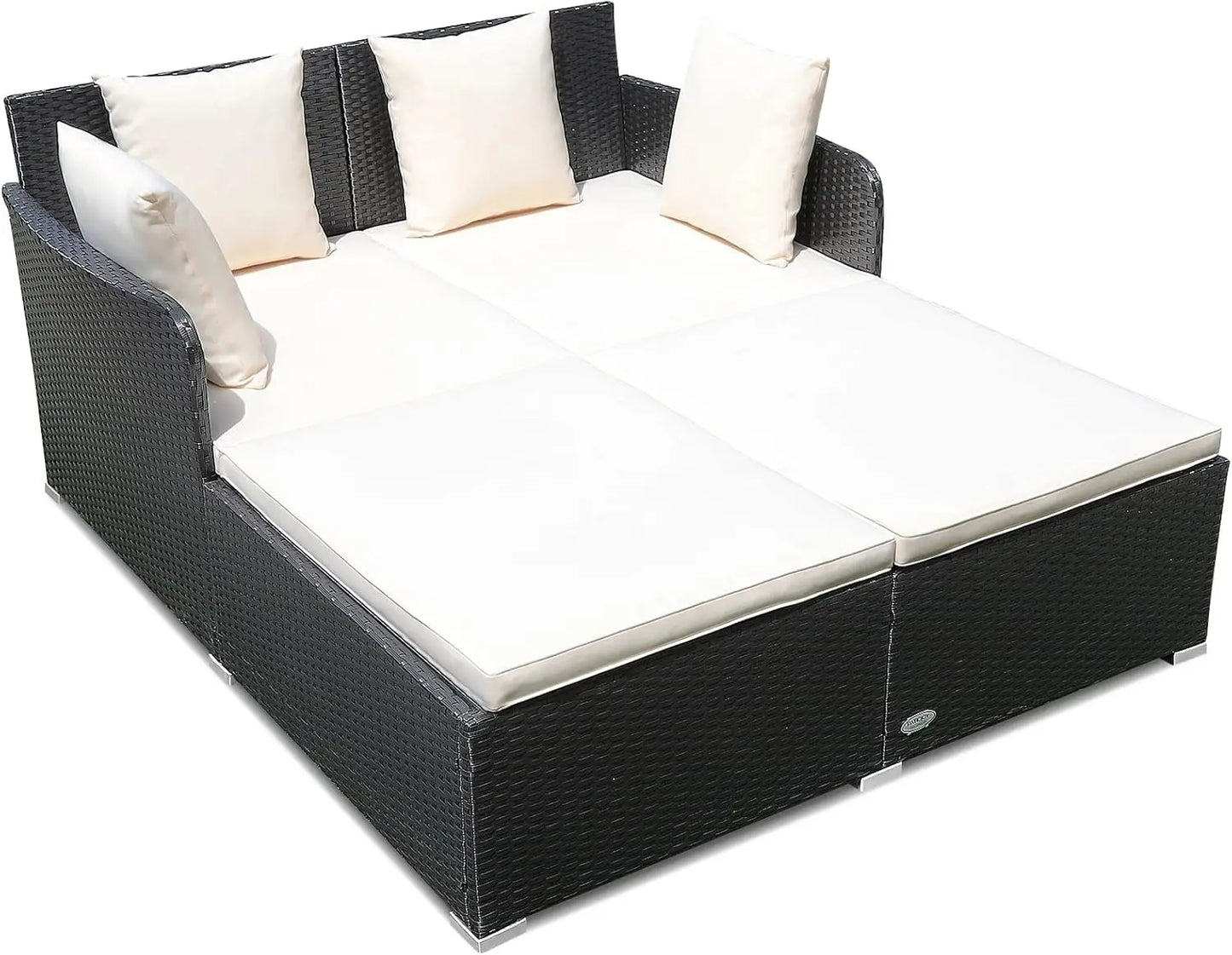 Outdoor Rattan Daybed, Patio Sofa Bed Sun Lounger Couch, Wicker Weave Loveseat Conversation Furniture Set, Deck Chair