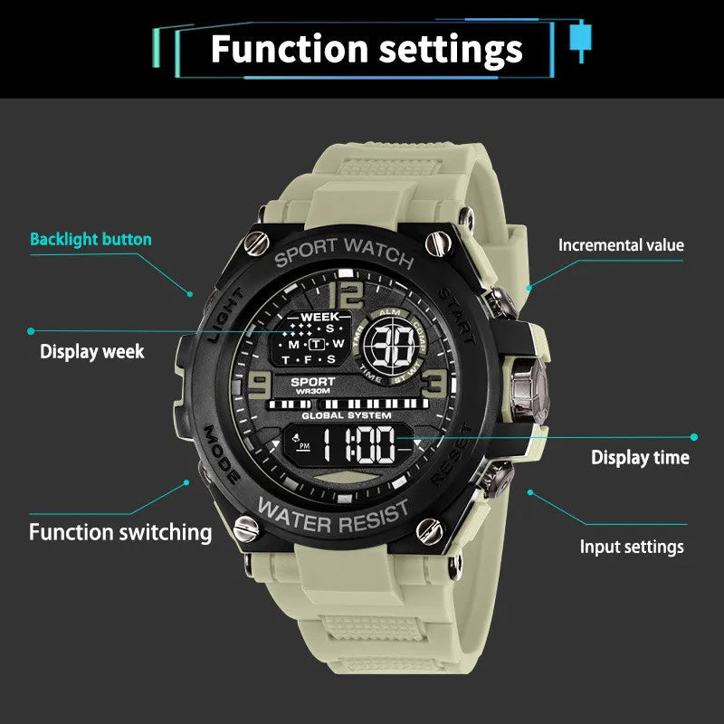Men Waterproof Sports Watches Multifunction Electronic Watches Anti Drop and Shock-absorbing Wristwatches