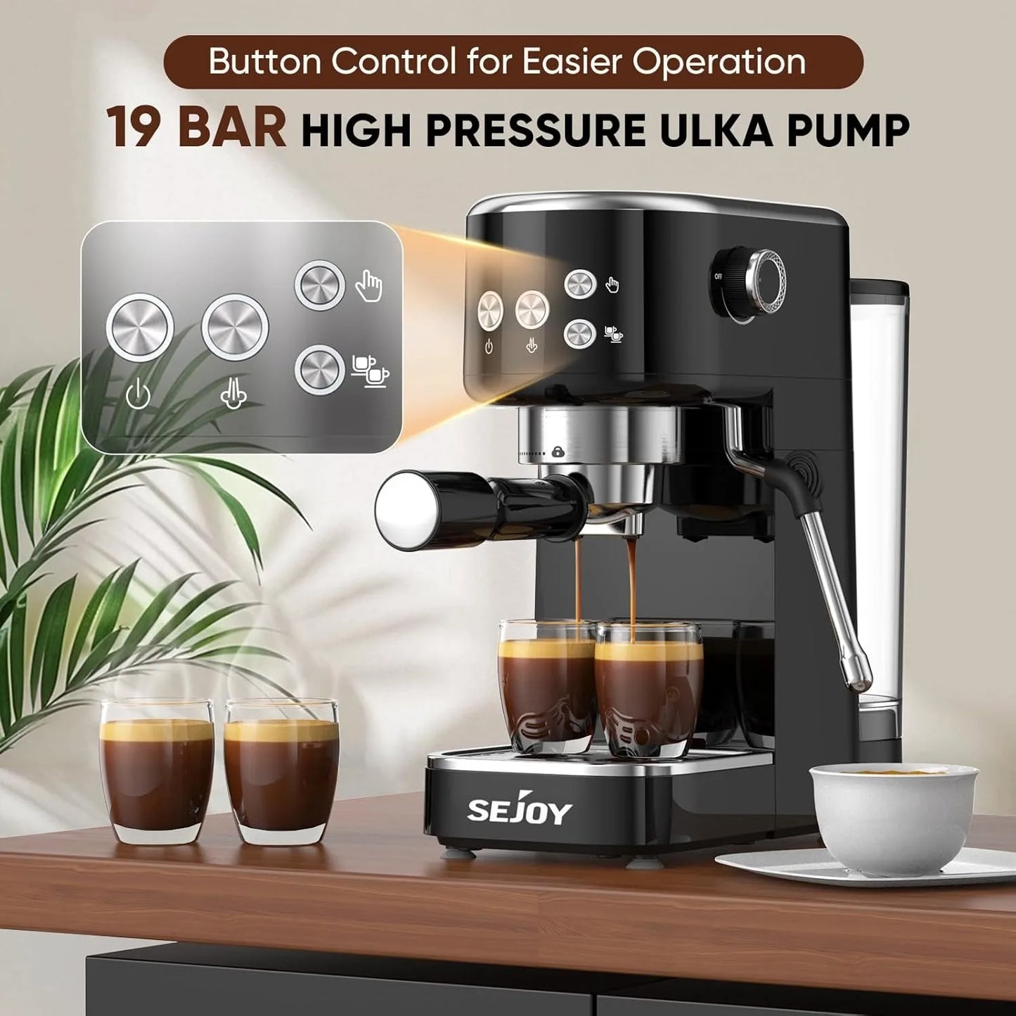 Sejoy Espresso Machine 20 Bar Espresso Coffee Maker Cappuccino Machine w/ Steam Wand