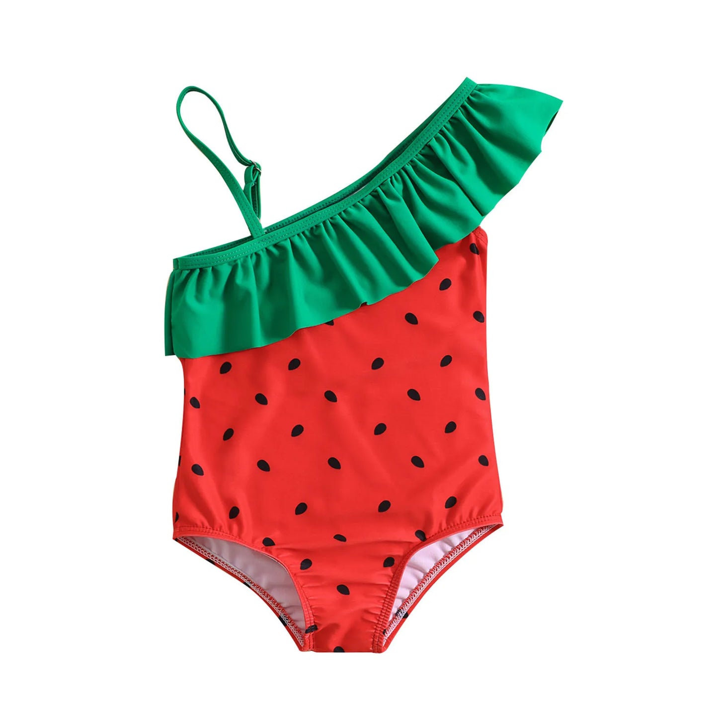 Kid Sleeveless Ruffle Strapless Cartoon Strawberry Print One Piece Swimsuit Bikini Swimwear 1 Piece Cartoon Sleeveless Swim Suit