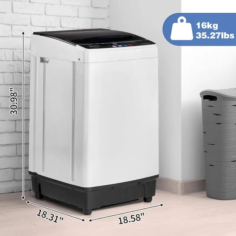 Winado Full Automatic Washing Machine, 15.6Lbs Top Load Portable Washer with Drain Pump, 10 Wash Programs 8 Water Level Washer