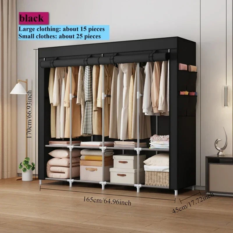 Simple Wardrobe Rental Room Fabric Cabinet Thickened All Steel Frame Wardrobe Household Bedroom Thickened Fabric Cabinet