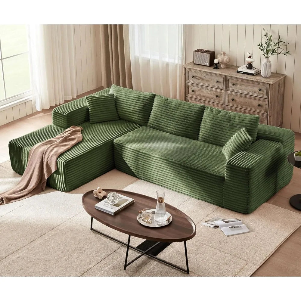 Modular Sectional Sofa: 106'' Corduroy Cloud Couch L Shaped Sofas with Deep Seat Comfy Fluffy Plush Couches for Living Room Apa
