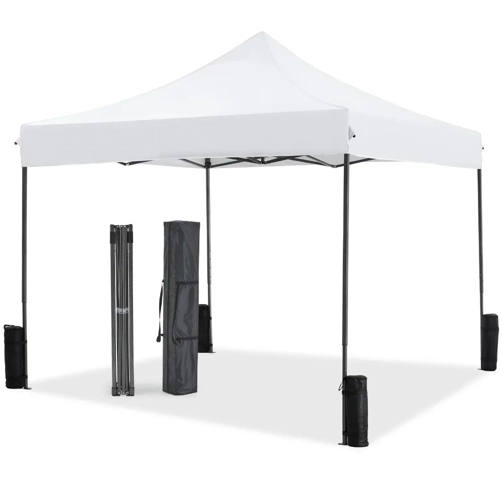 10x10 FT Pop Up Canopy Tent with Slant Legs and Carrying Bag, Easy Setup Outdoor Shelter for Patio, Garden, Beach, Bright White