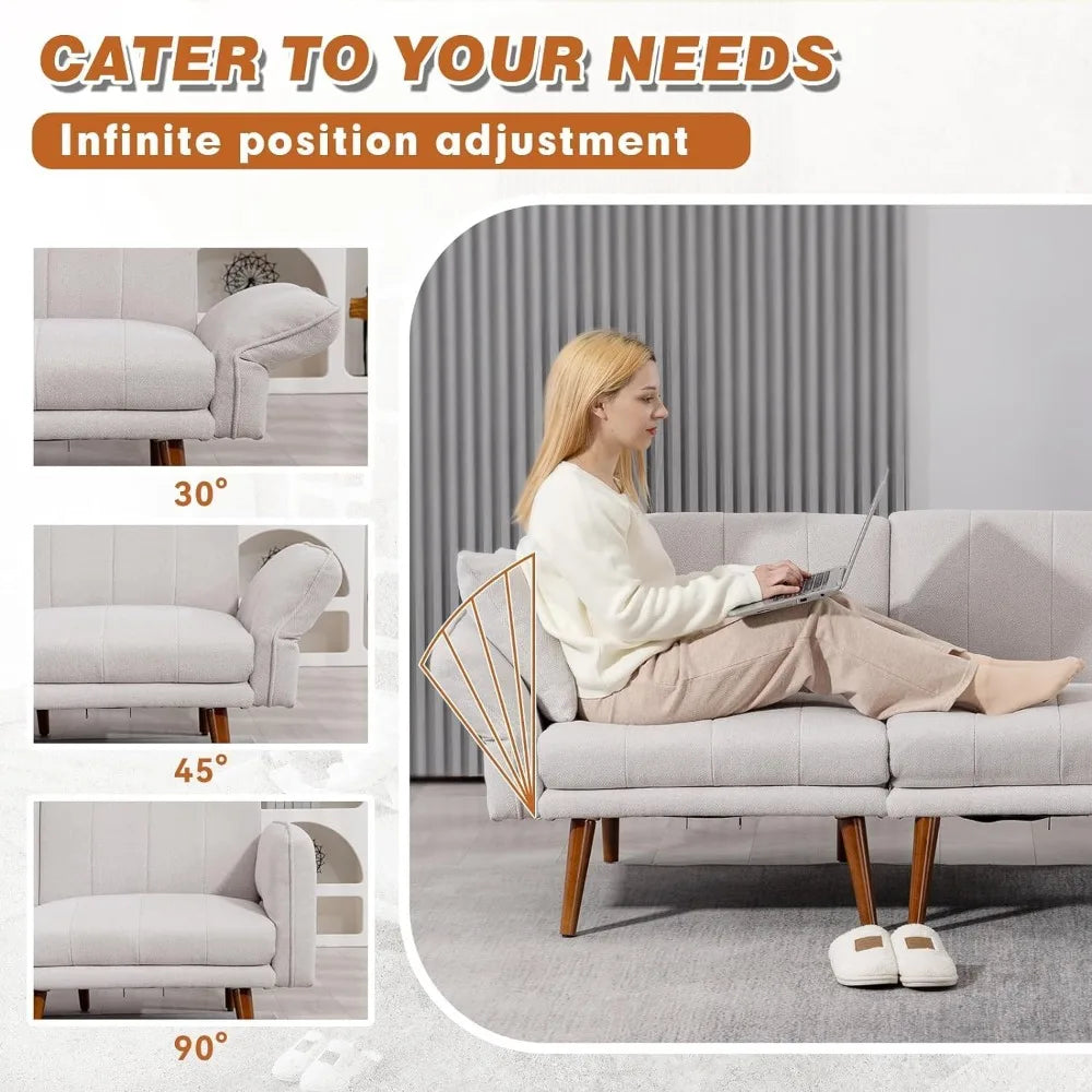 Sectional Couches Convertible Sofa Bed Comfy Sofa with Adjustable Armrest and Backrest for Living Room Bedroom Office Linen