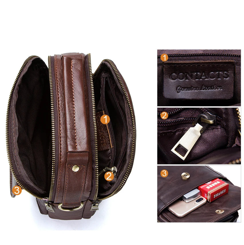 CONTACT'S Genuine Leather Shoulder Bags Fashion Men Messenger Bag Small Ipad Male Tote Vintage New Crossbody Men's Handbags