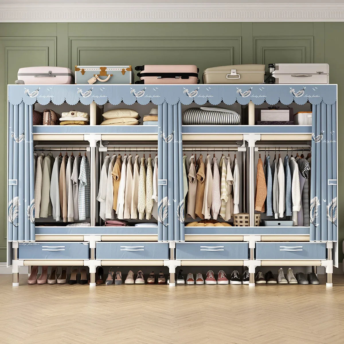 Oversized Bedroom Portable Foldable Cloth Wardrobe Organizer Clothes Folding Canvas Wardrobe Closet Rack for Clothes