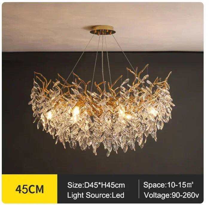 French luxury golden modern branch-shaped ceiling chandelier simple villa duplex American living room crystal LED chandelier