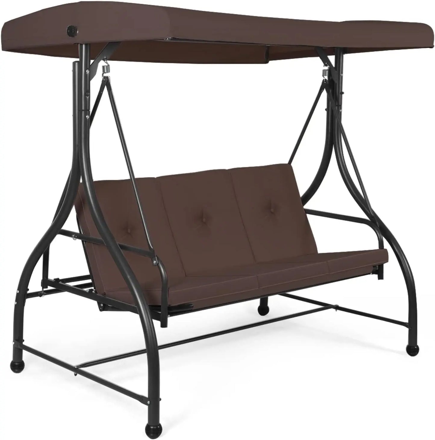 Garden Swing Chair, with Adjustable Canopy and Cushions, Outdoor Patio Hammock Convertible Bench, Patio Swing Bench