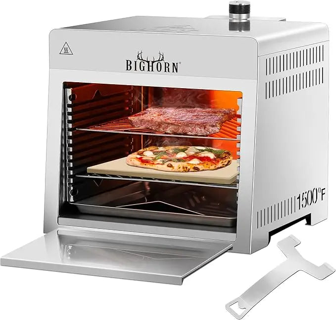 BIG HORN OUTDOORS 1500°F Infrared Grill Tabletop Broiler, Propane Steak Cooker, Stainless Steel Outdoor BBQ Machine Steak Oven