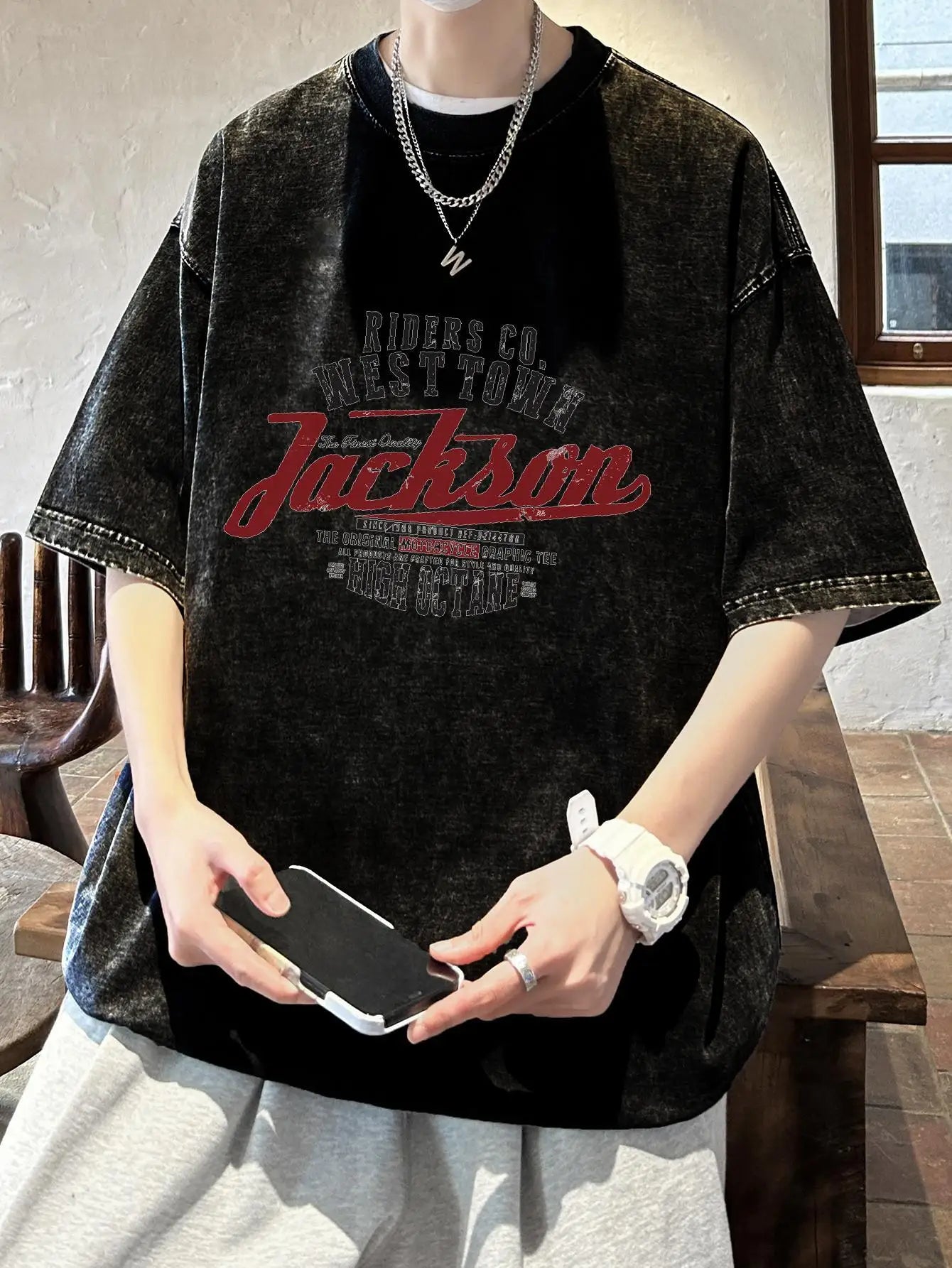 Vintage Washed Men's Letter Graphic T-Shirts Loose 100% Cotton Y2k Clothing Short Sleeve Crew Neck Tee Male Tops Summer Harajuku