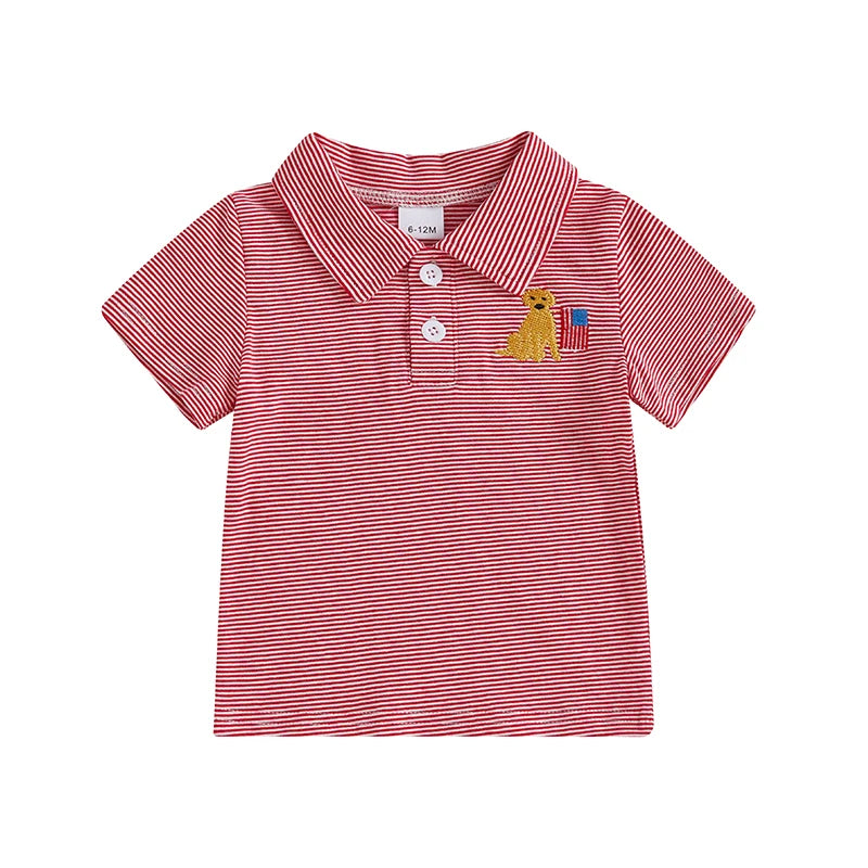 American Flag Print Toddler Baby Boy Short Sleeve Shirt Collared Striped Tops Summer Clothes Independence Day Outfit