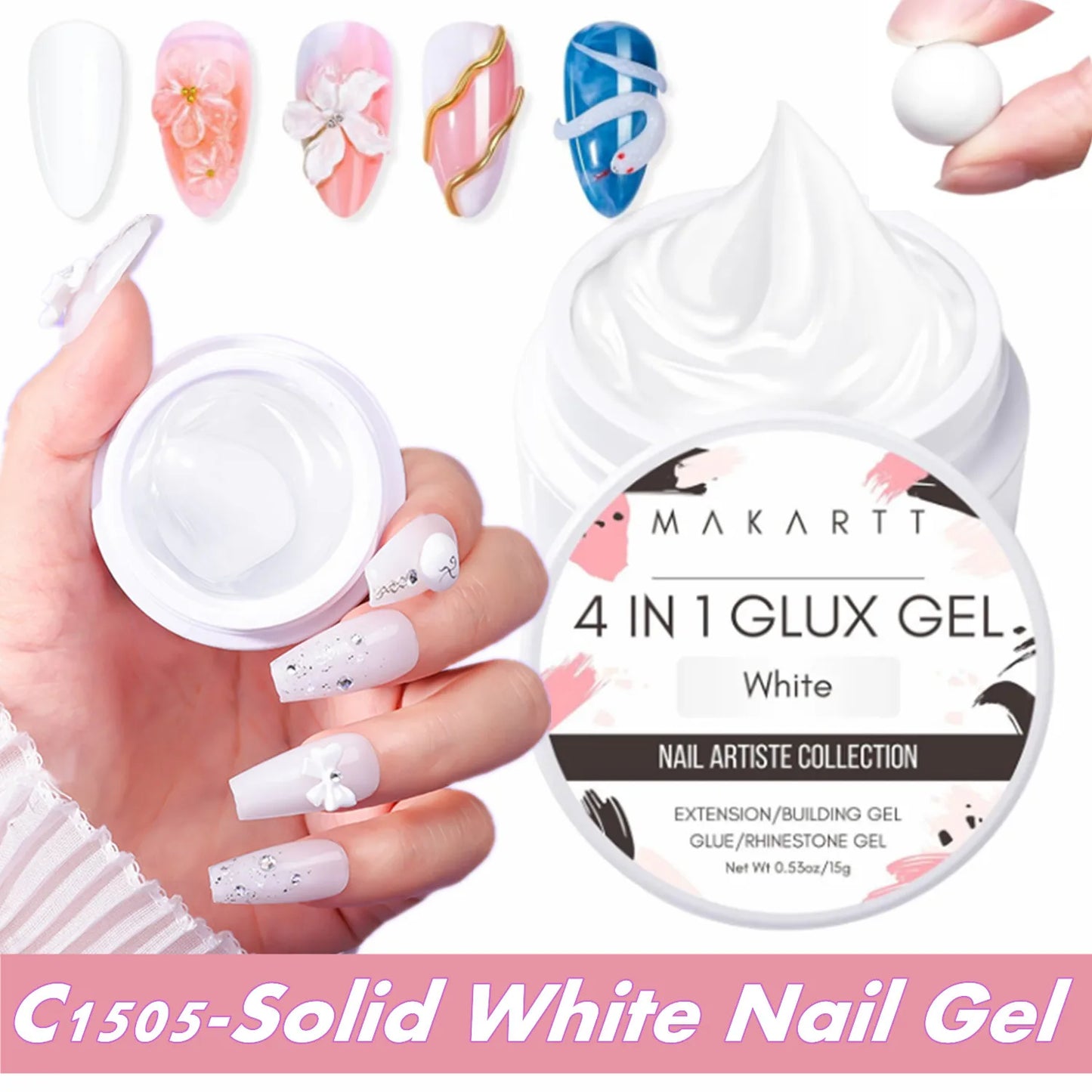 Makartt Solid Gel Builder Kit for 3D Scupting DIY-15ML 4 in 1 Nail Extension Gel, Silicone Molds, Sculpting Brush,UV Gel Glue