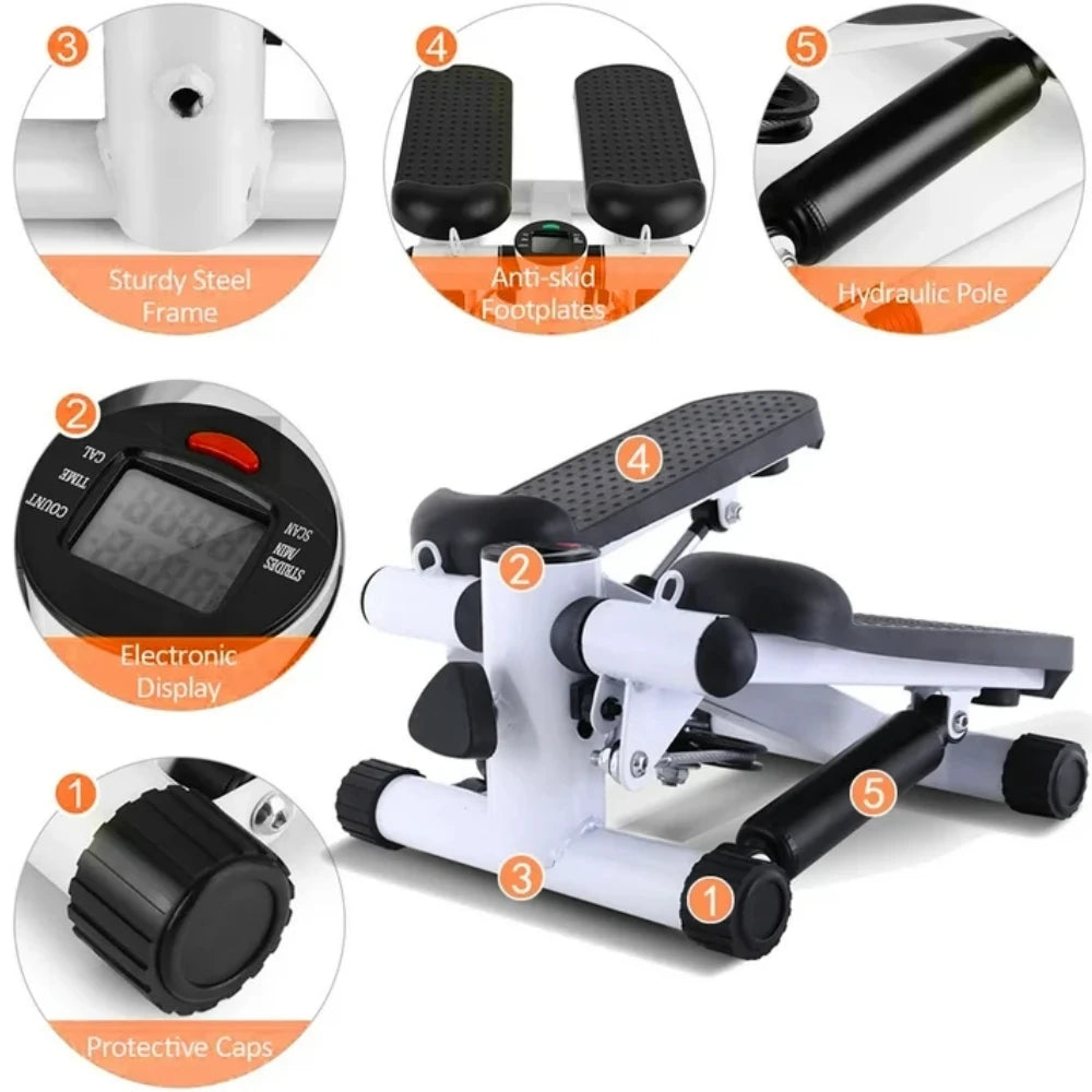 Mini Fitness Stepper Air Stair Climber Stepper Exercise Machine with Resistance Bands and LCD Monitor Without Battery