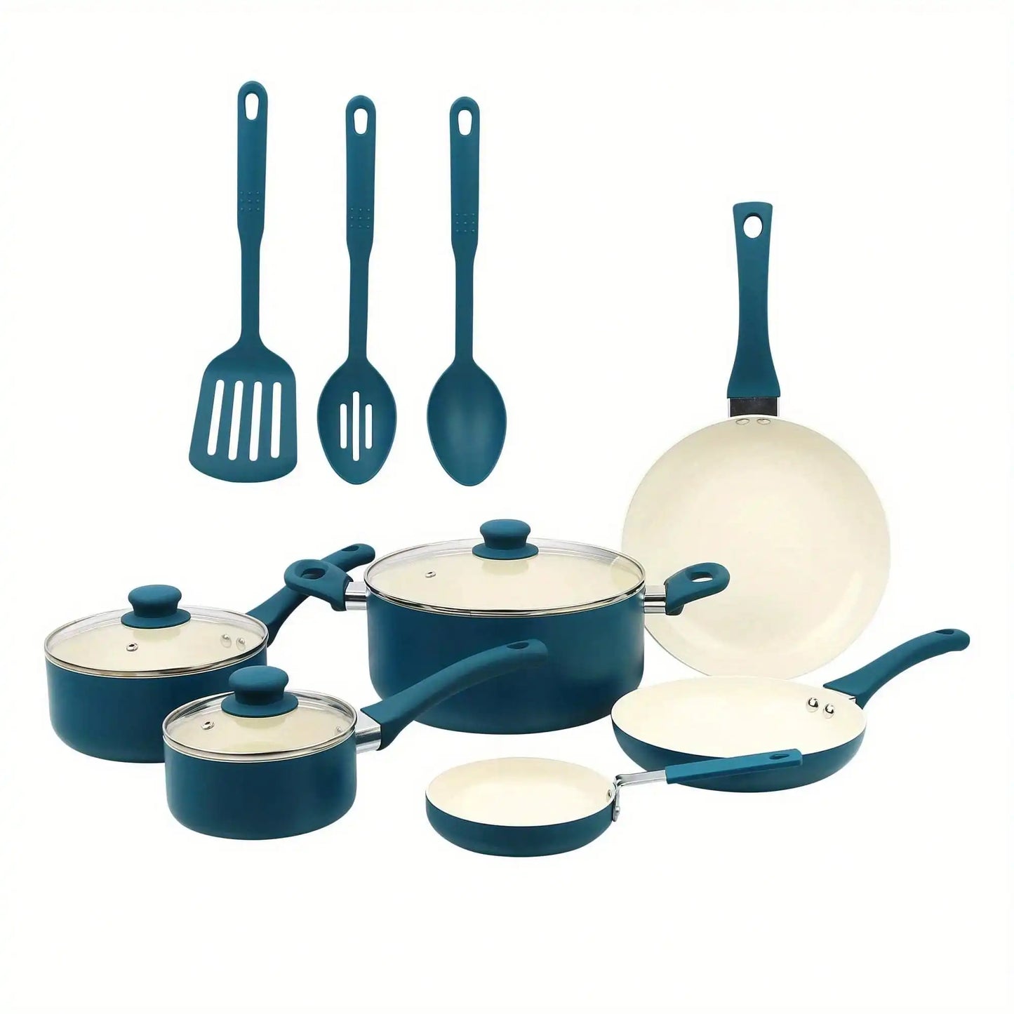Ceramic aluminum 12-piece cookware set non-stick cookware to meet all kinds of cooking needs, suitable for warm family gifts