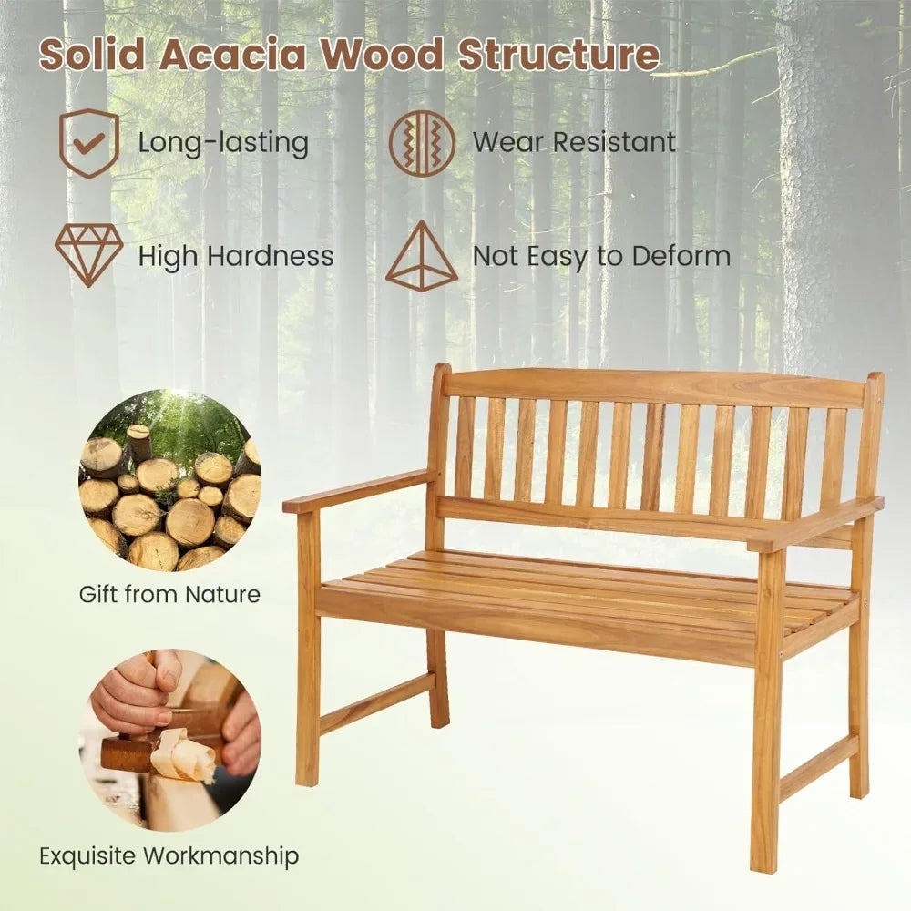 2-Seater Garden Bench, with Backrest & Armrests, Outdoor Furniture Leisure Loveseat Porch Seating for Backyard