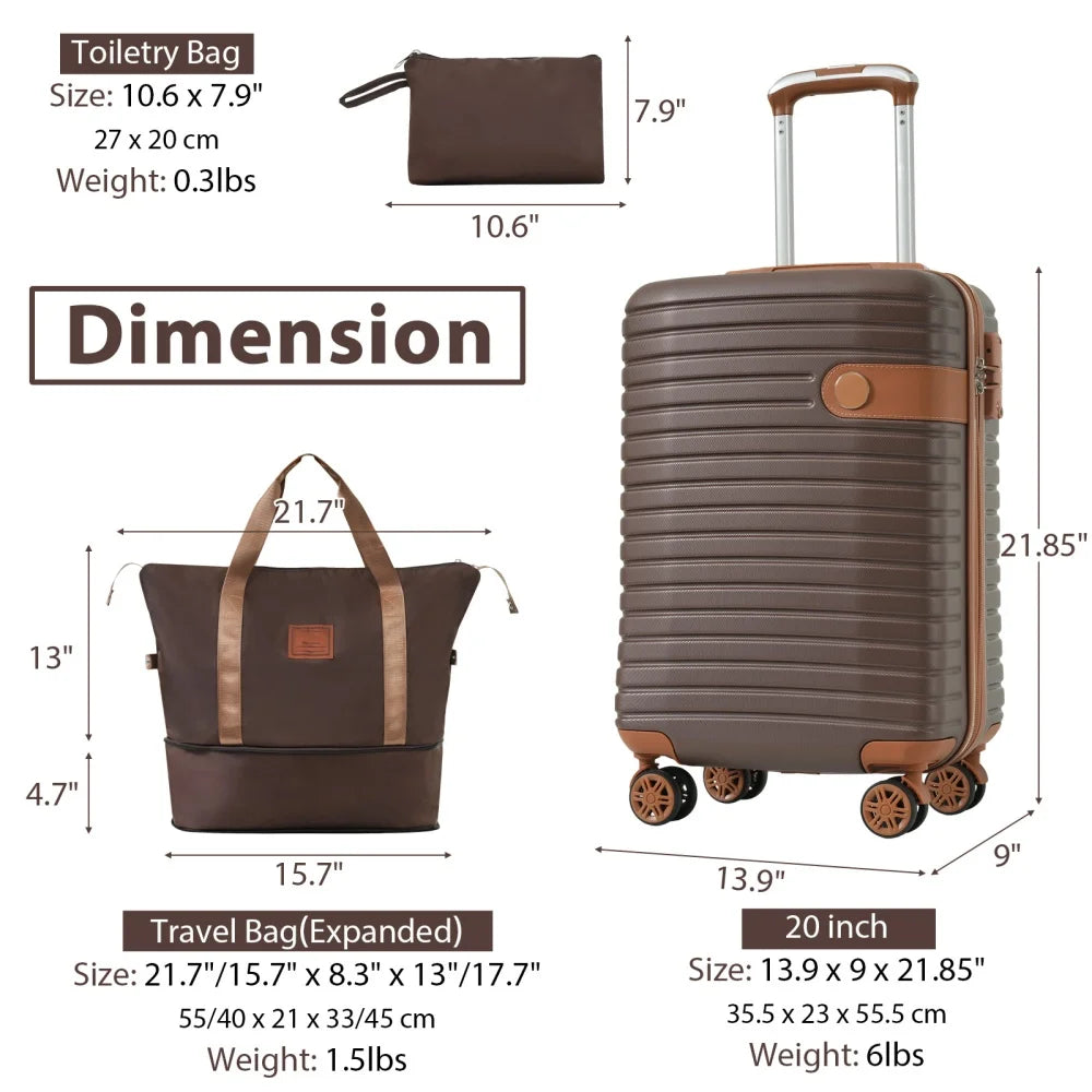 20" Suitcase with Toiletry Bag Travel Duffel Luggage Sets Spinner Wheels TSA Lock Travel Suitcase Rolling Luggage Trolley Case
