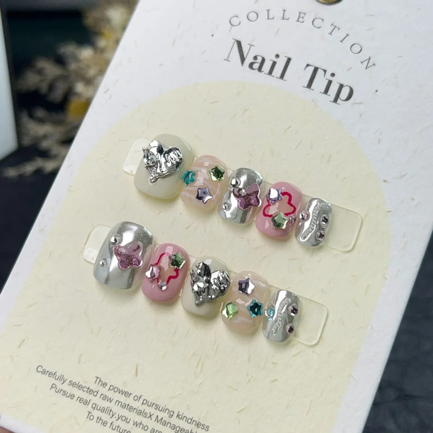 10Pcs Short Sweet and Cool Handmade Press On Nails Full Cover Design Round Head Fake Nail Artificial Manicure Wearable Nail Tips